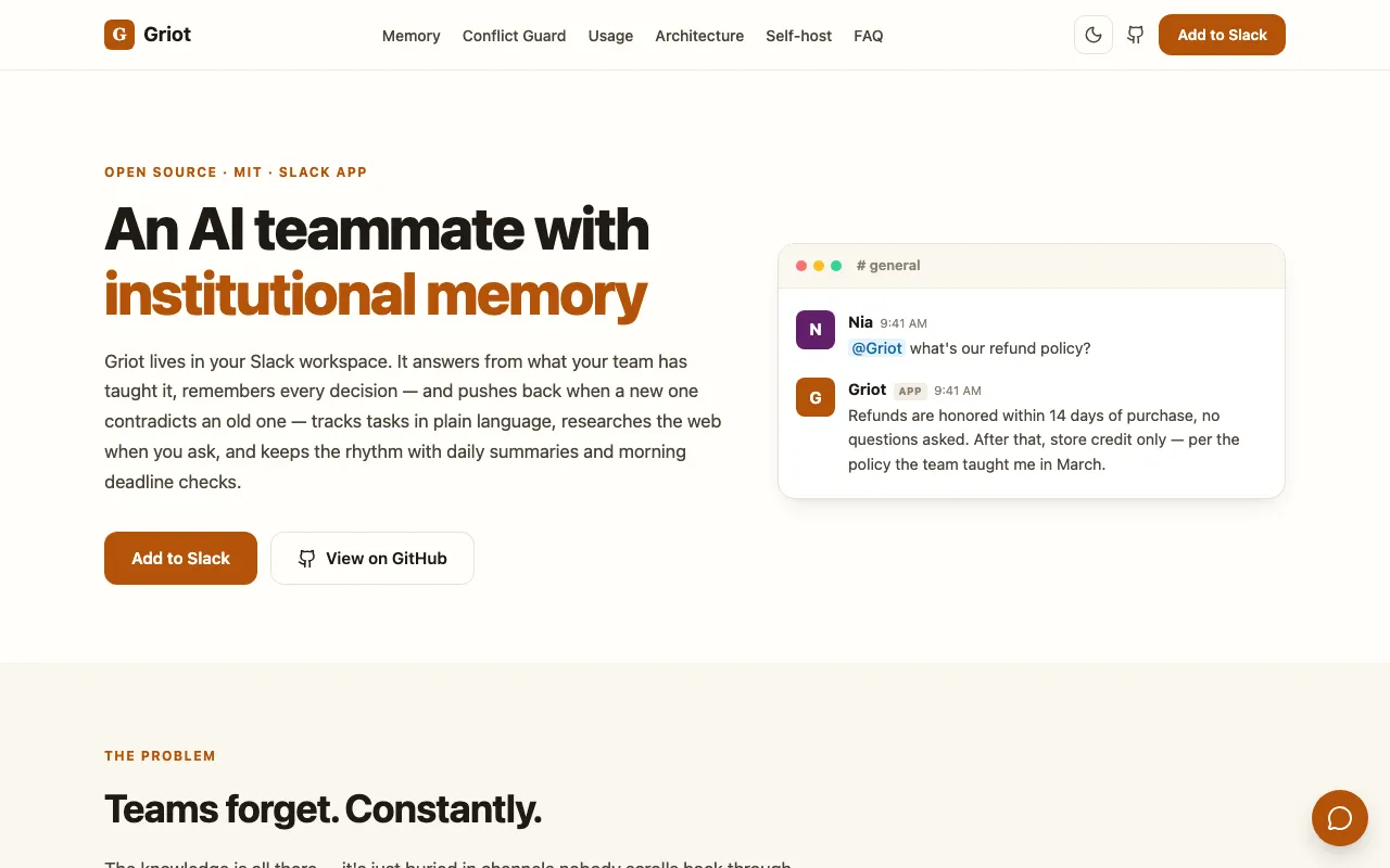 Griot — AI Slack teammate with institutional memory
