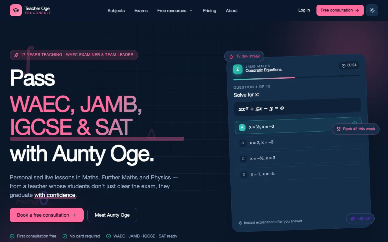 Teacher Oge Educonsult — exam prep tutoring platform