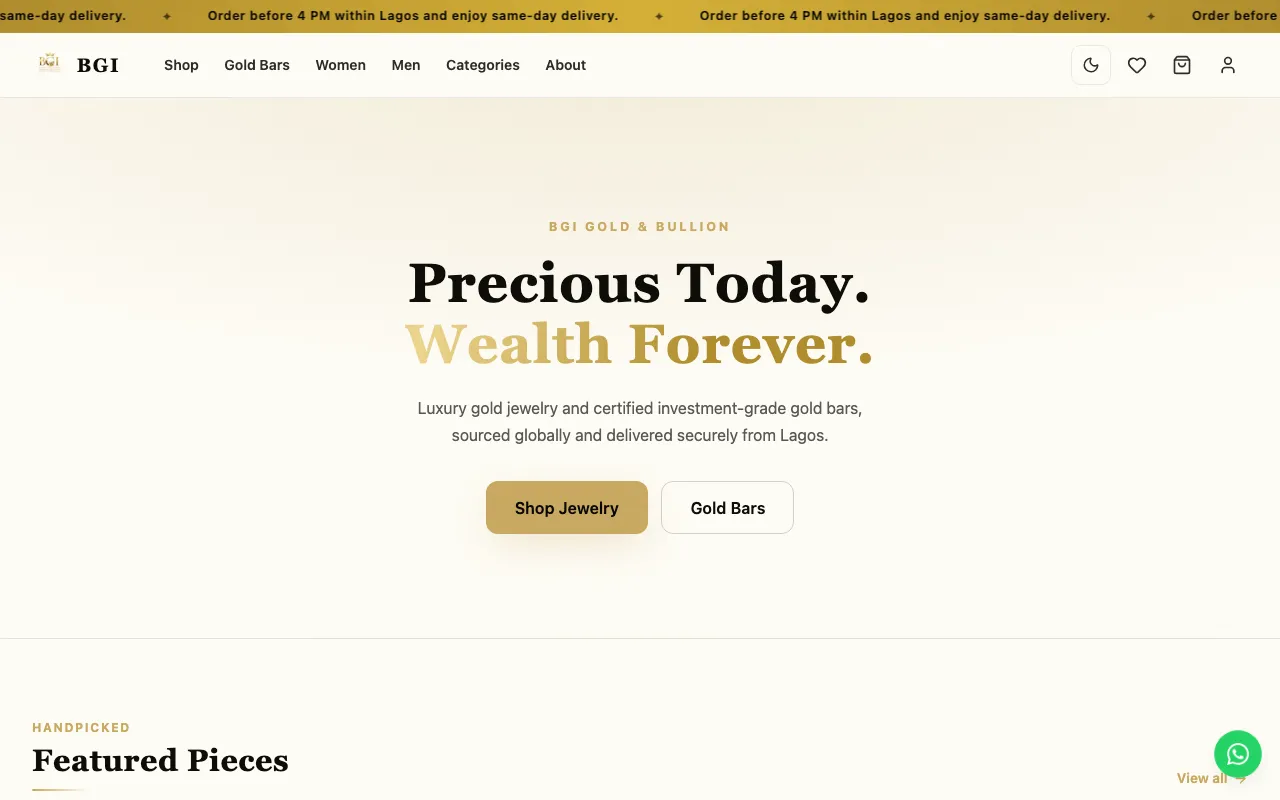BGI Gold & Bullion — luxury gold e-commerce